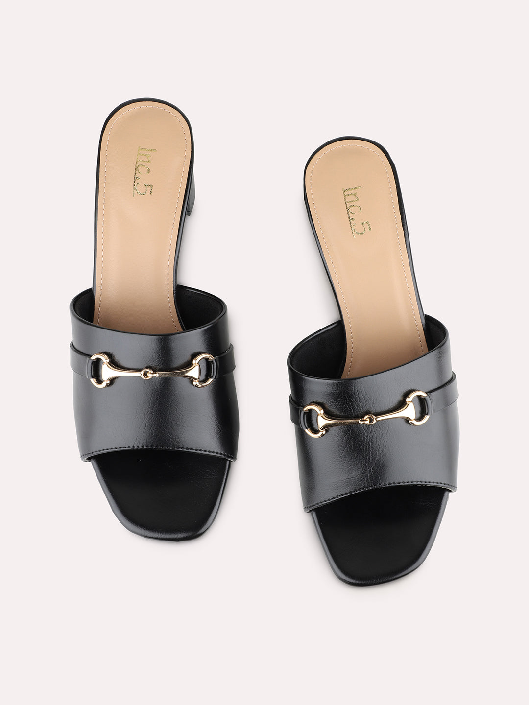 Women Black Party Wear Solid Pattern Square Toe Block Heels