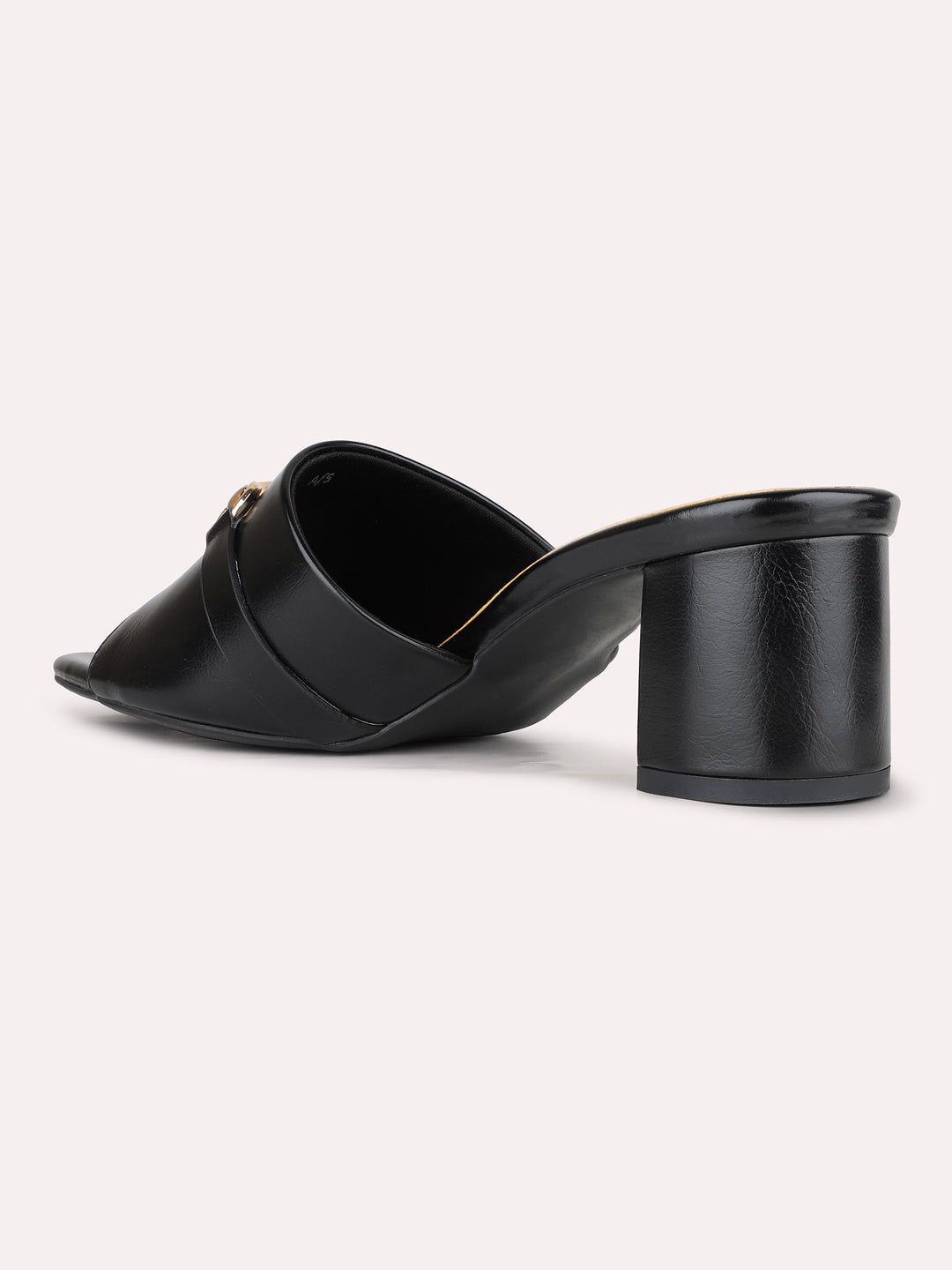 Women Black Party Wear Solid Pattern Square Toe Block Heels