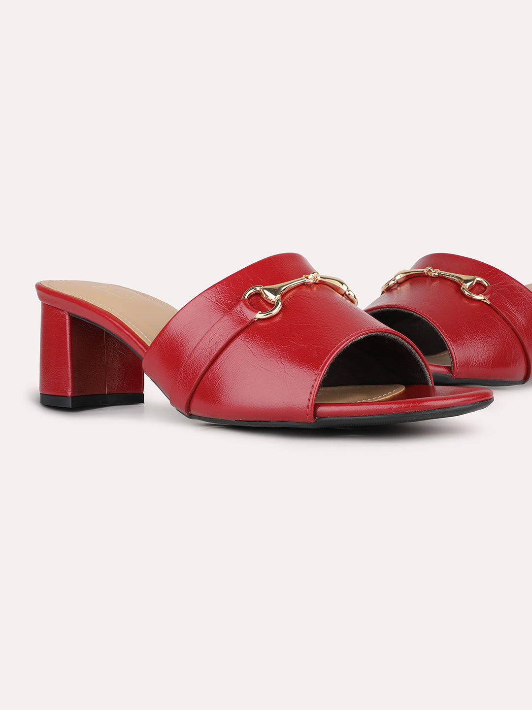 Women Red Party Wear Solid Square Toe Block Heel Sandals