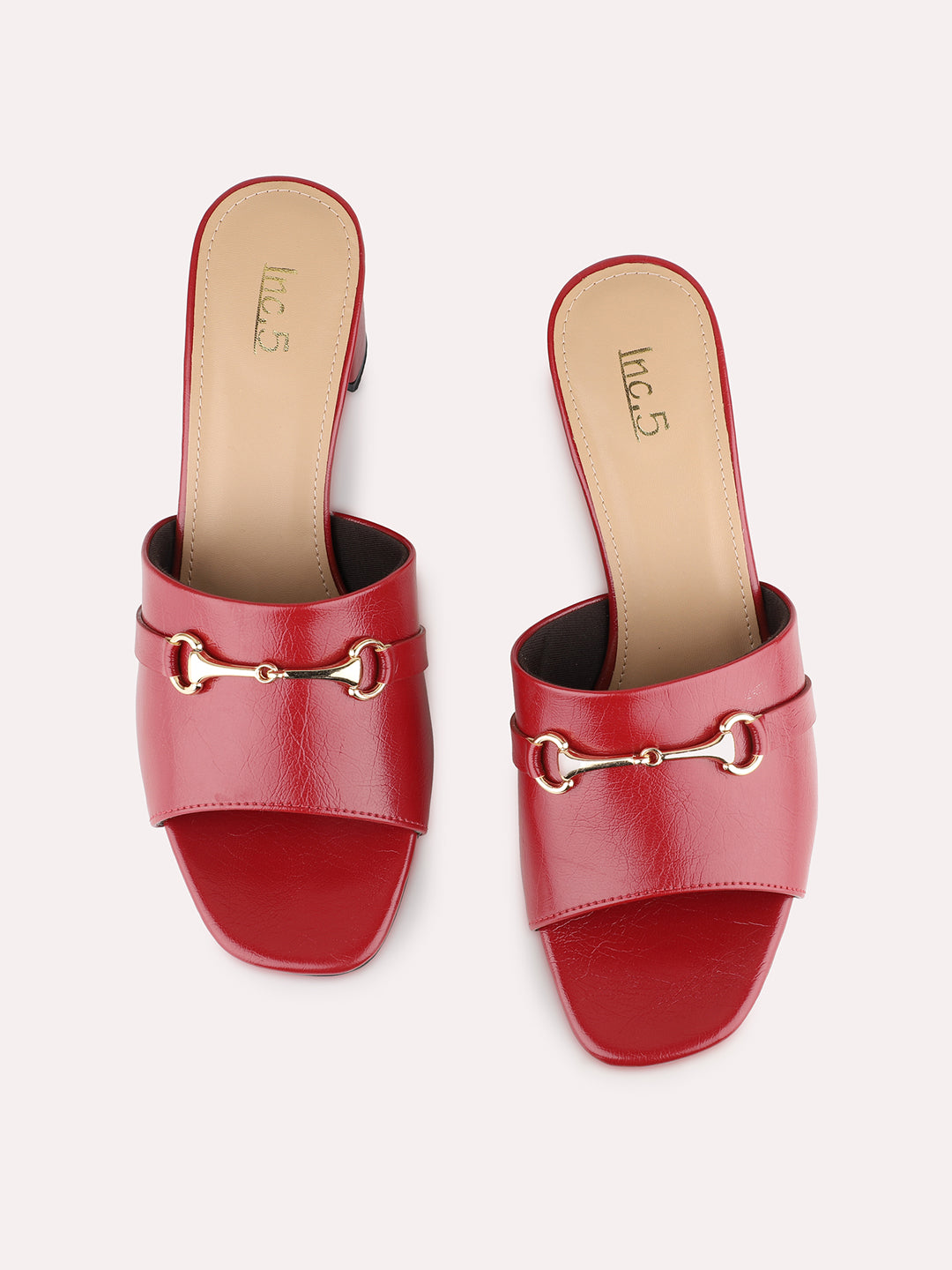 Women Red Party Wear Solid Square Toe Block Heel Sandals