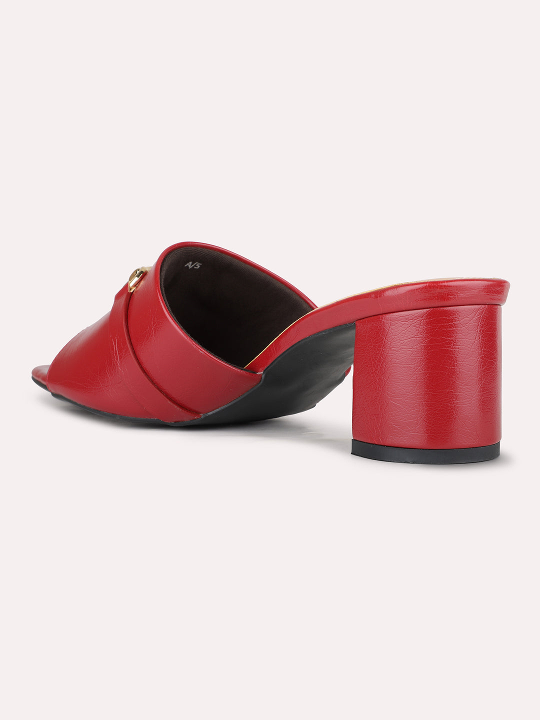 Women Red Party Wear Solid Square Toe Block Heel Sandals
