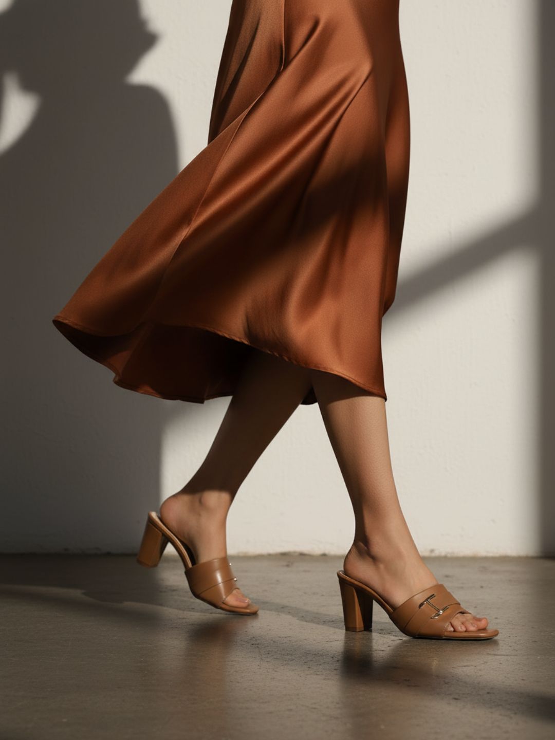 Womens Tan Party Wear Solid Square Toe Block Heels