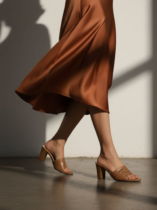 Womens Tan Party Wear Solid Square Toe Block Heels