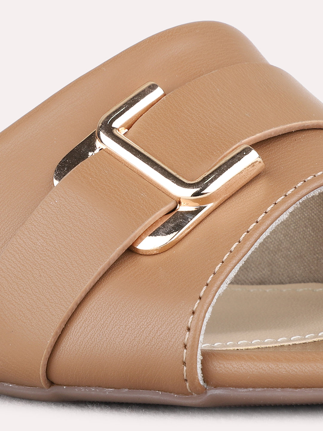 Womens Beige Party Wear Solid Square Toe Block heels