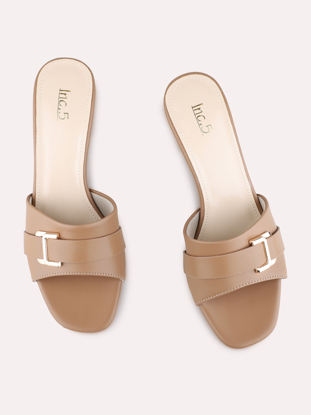 Womens Beige Party Wear Solid Square Toe Block heels