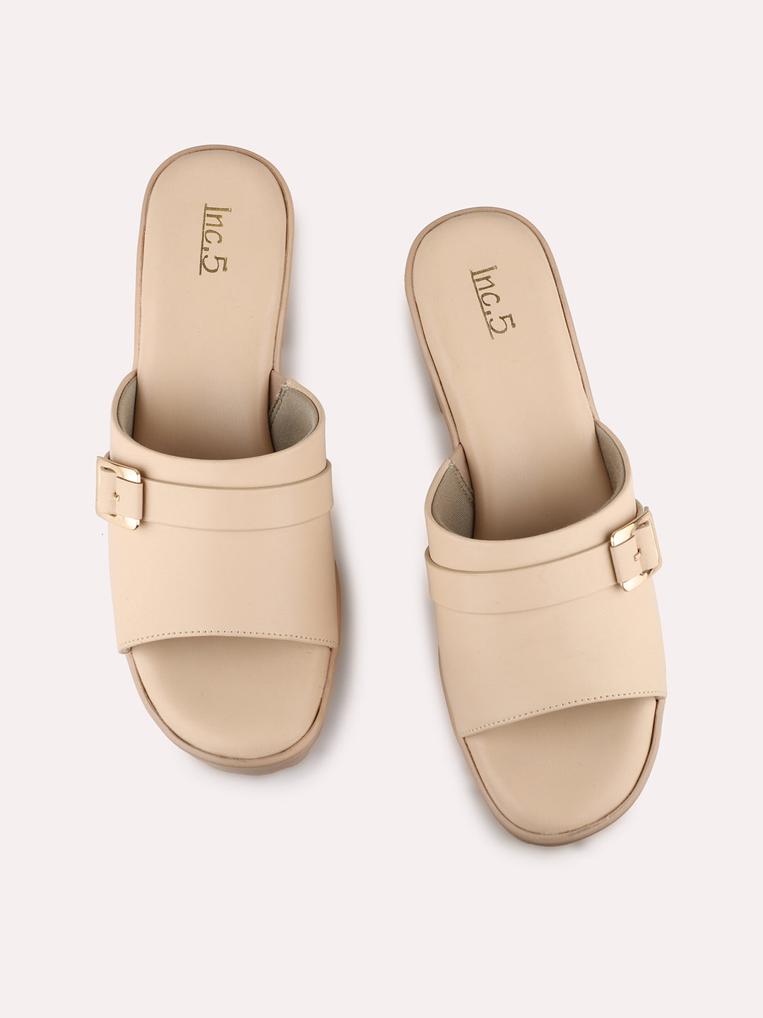 Women Beige Party Wear Solid Pattern Round Toe Block Heels