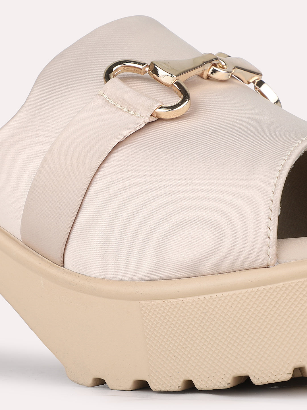 Women Beige Party Wear Solid Round Toe Block Heel Sandals