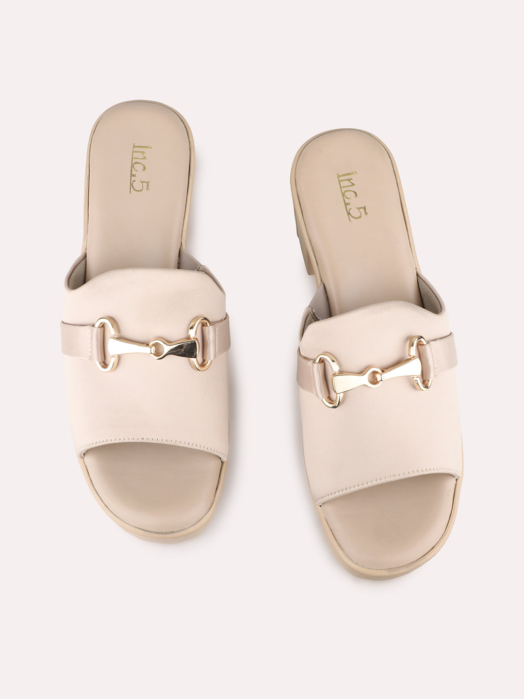 Women Beige Party Wear Solid Round Toe Block Heel Sandals