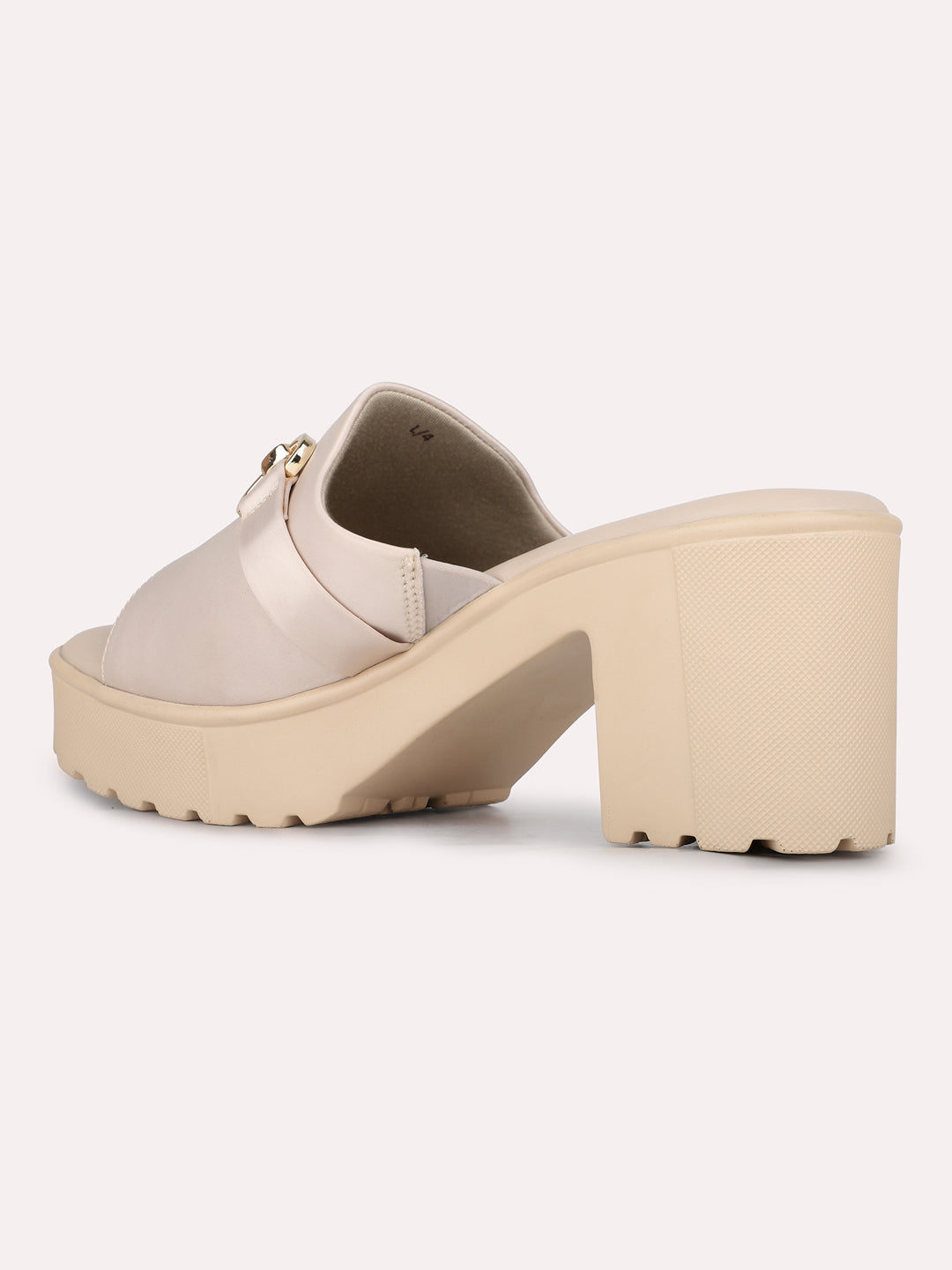 Women Beige Party Wear Solid Round Toe Block Heel Sandals