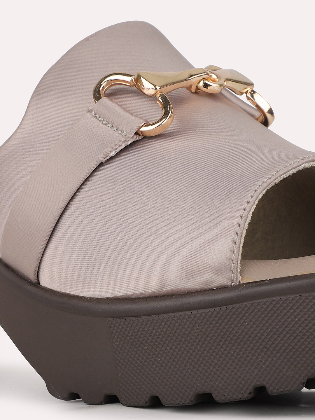 Women Chikoo Party Wear Solid Round Toe Block Heel Sandals