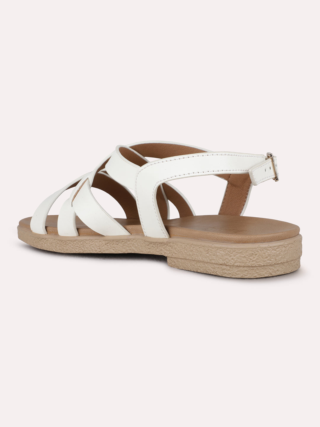 Womens White Casual Striped Open Toe Flat Sandals