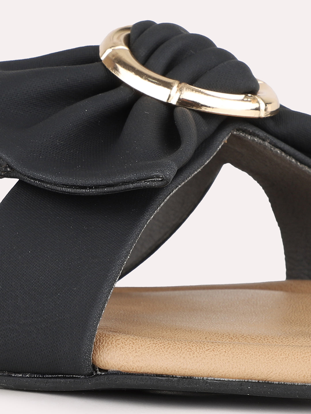 Women Black Casual Solid T-Strap Slip-On Flats