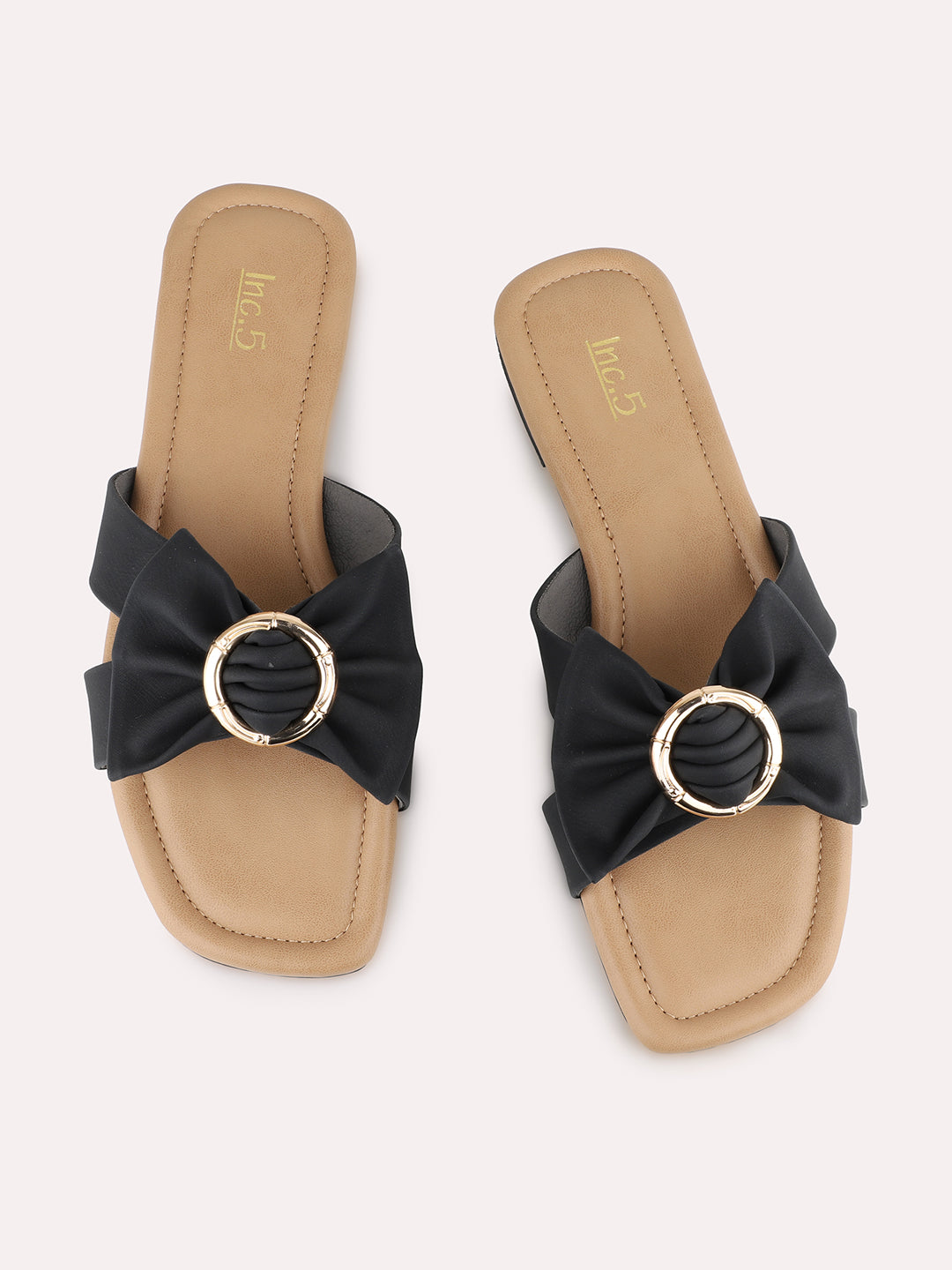 Women Black Casual Solid T-Strap Slip-On Flats