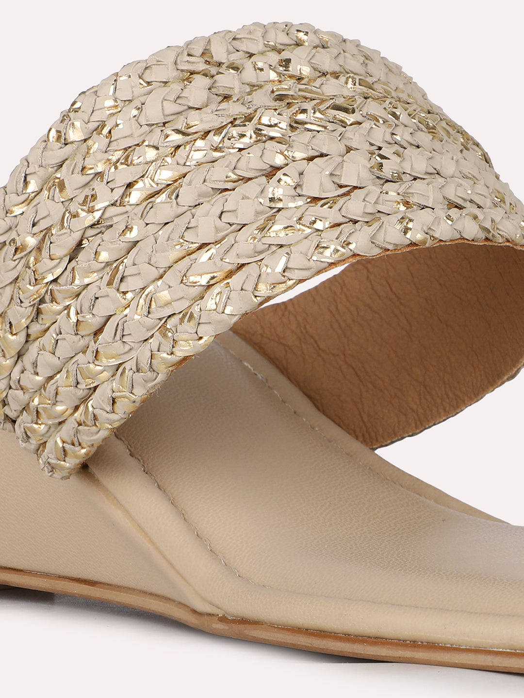 Women Beige Ethnic Solid Square Toe Wedge Heel Sandals