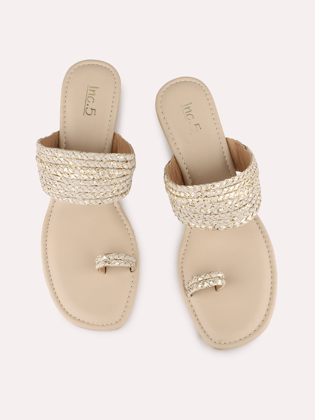 Women Beige Ethnic Solid Square Toe Wedge Heel Sandals