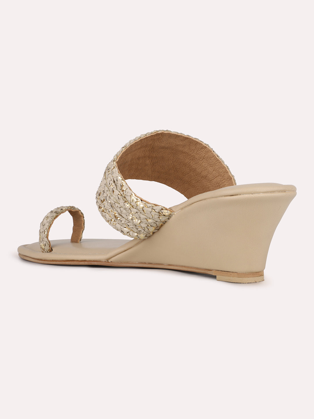 Women Beige Ethnic Solid Square Toe Wedge Heel Sandals