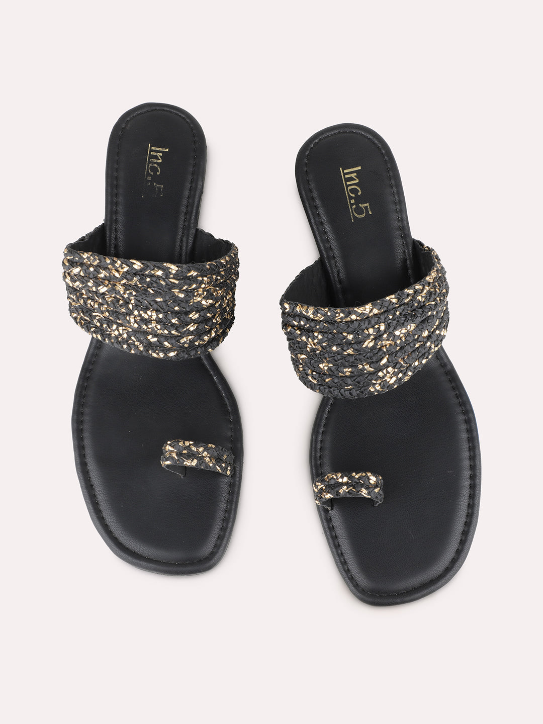 Women Black Ethnic Solid Square Toe Wedge Heel Sandals