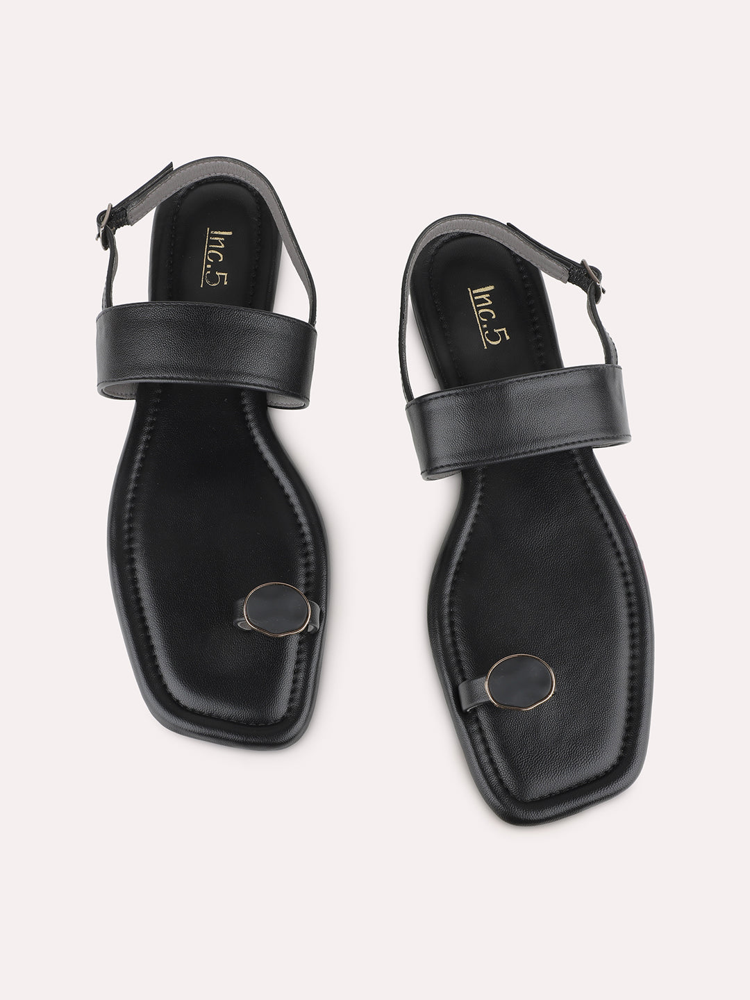 Women Black Casual Solid One Toe Flat Sandals