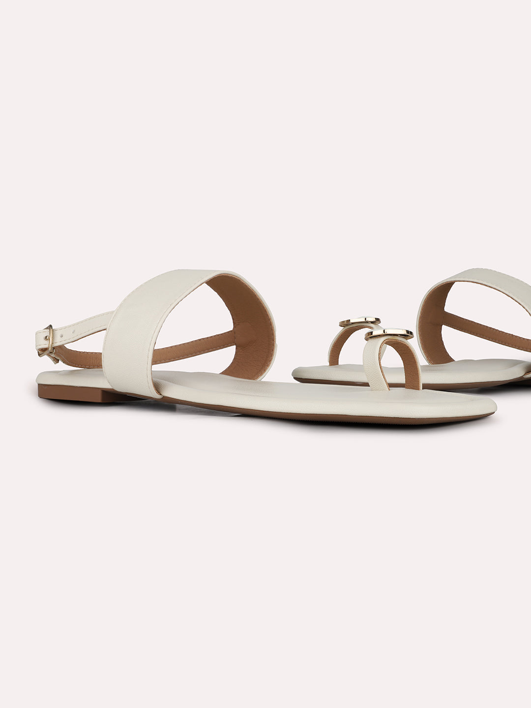 Women Cream Casual Solid One Toe Flat Sandals