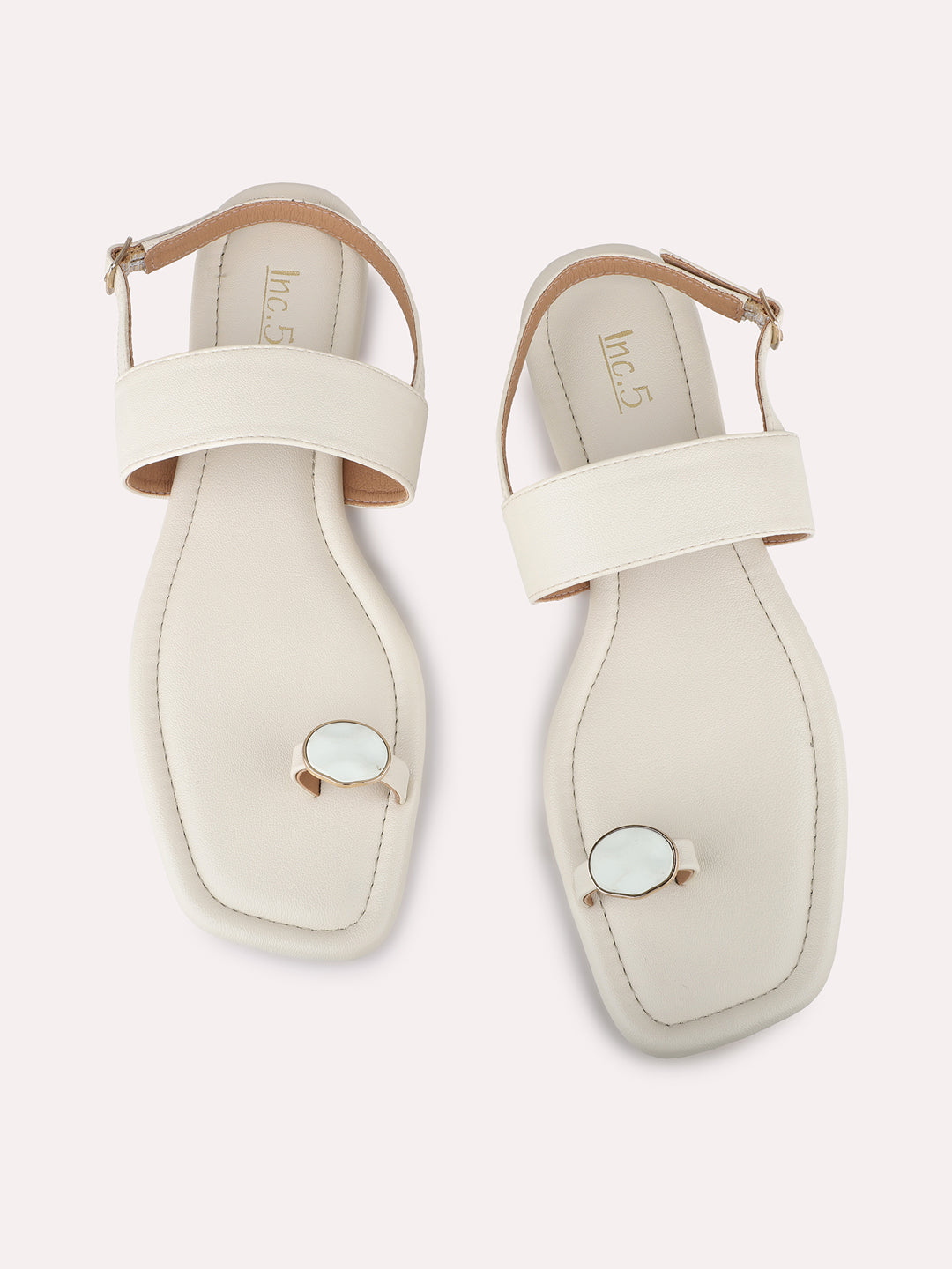 Women Cream Casual Solid One Toe Flat Sandals