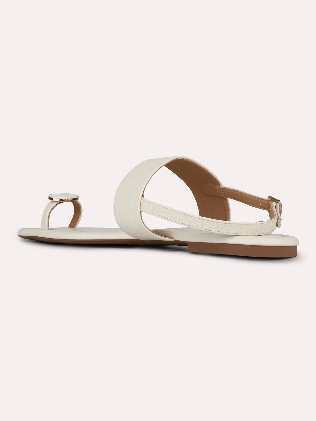 Women Cream Casual Solid One Toe Flat Sandals