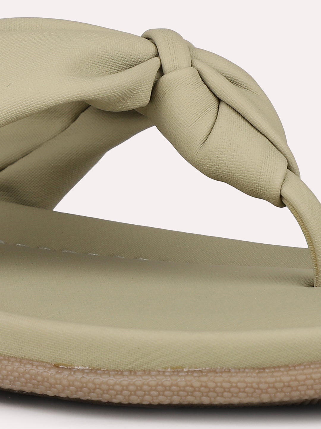 Women Green Ethnic Solid T-Strap Flats Slip-On Sandals