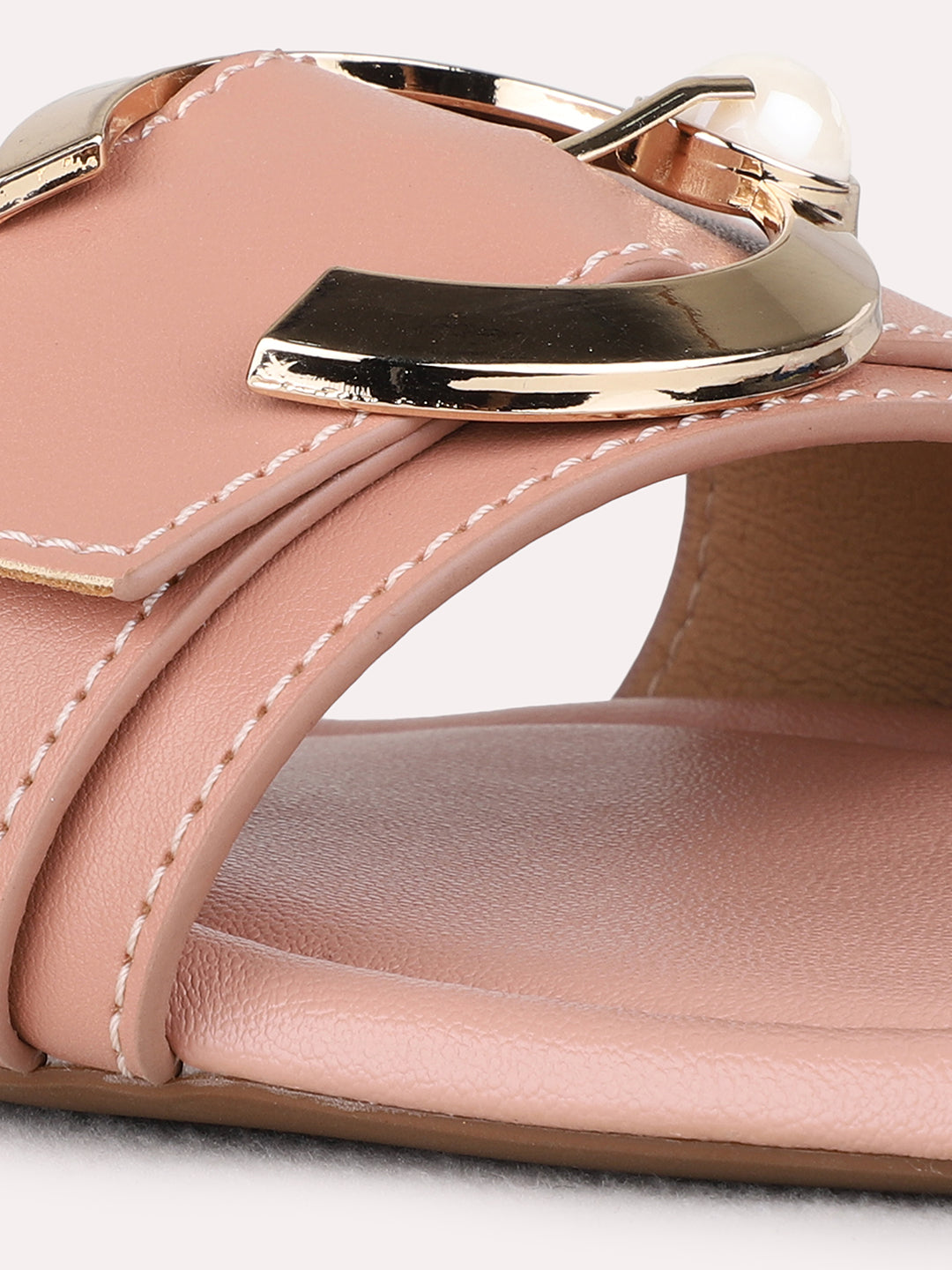 Womens Peach Casual Solid Open Toe Flat Slip On Sandals