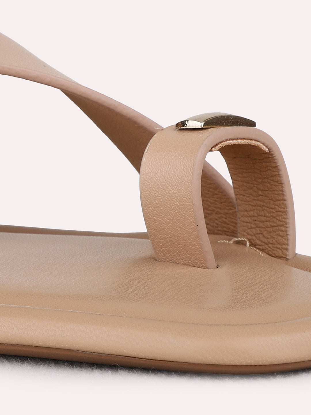 Womens Beige Casual Solid Pattern T-Strap Flats