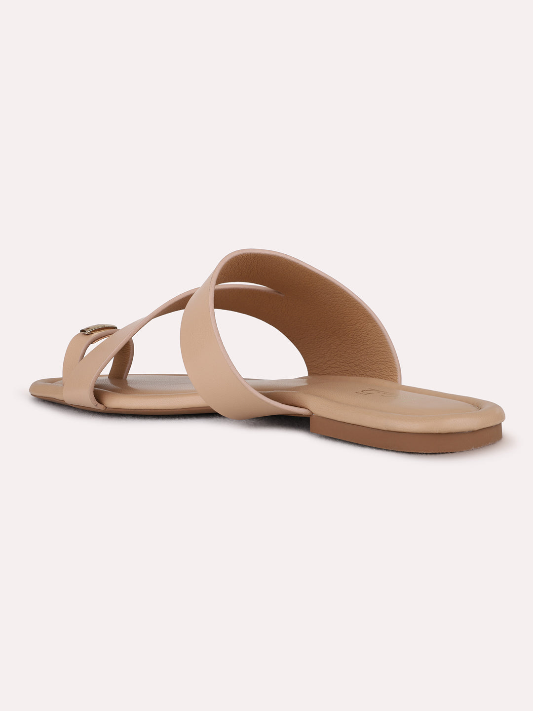 Womens Beige Casual Solid Pattern T-Strap Flats