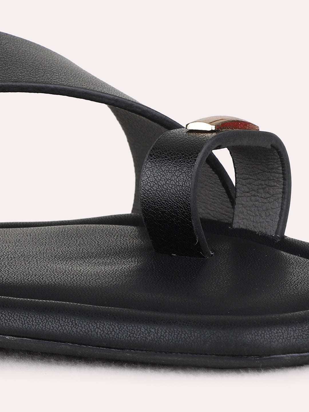 Womens Black Casual T-Strap Flats