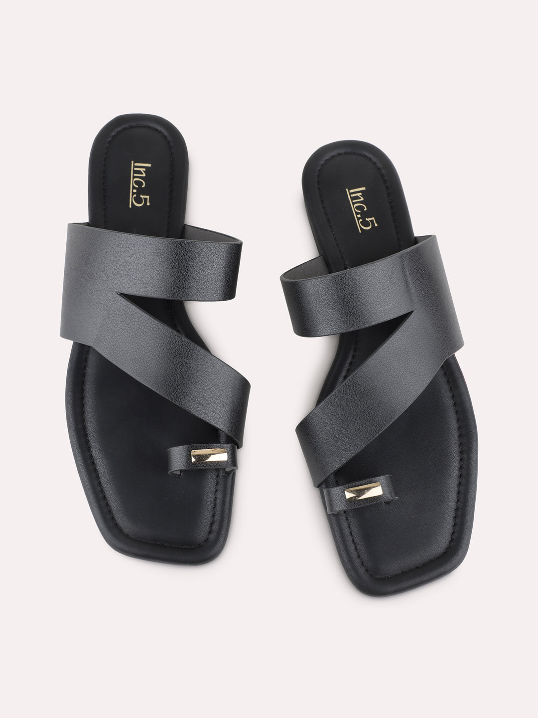 Womens Black Casual T-Strap Flats