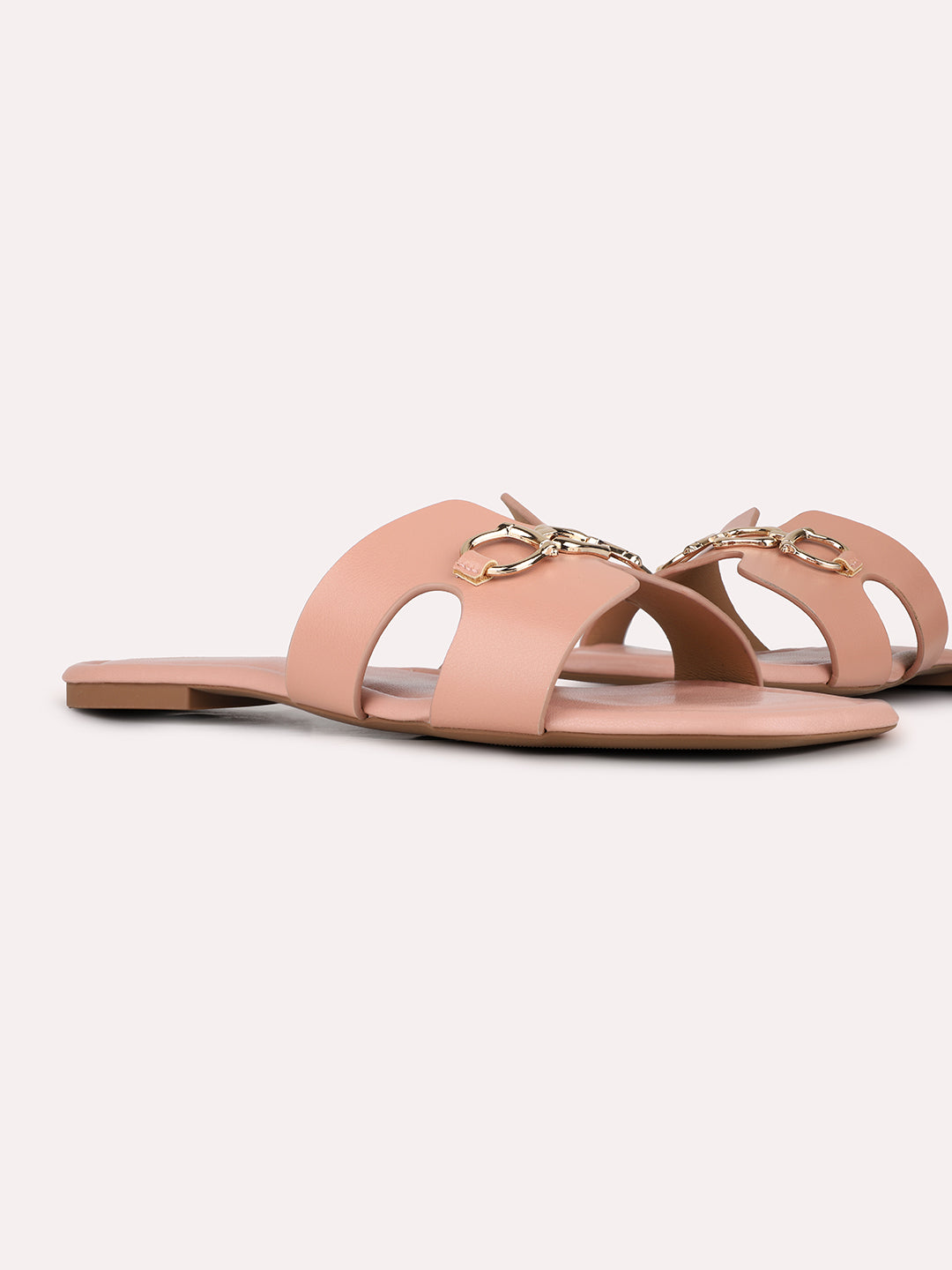 Women Peach Casual Solid Open Toe Slip-On Flat Sandals