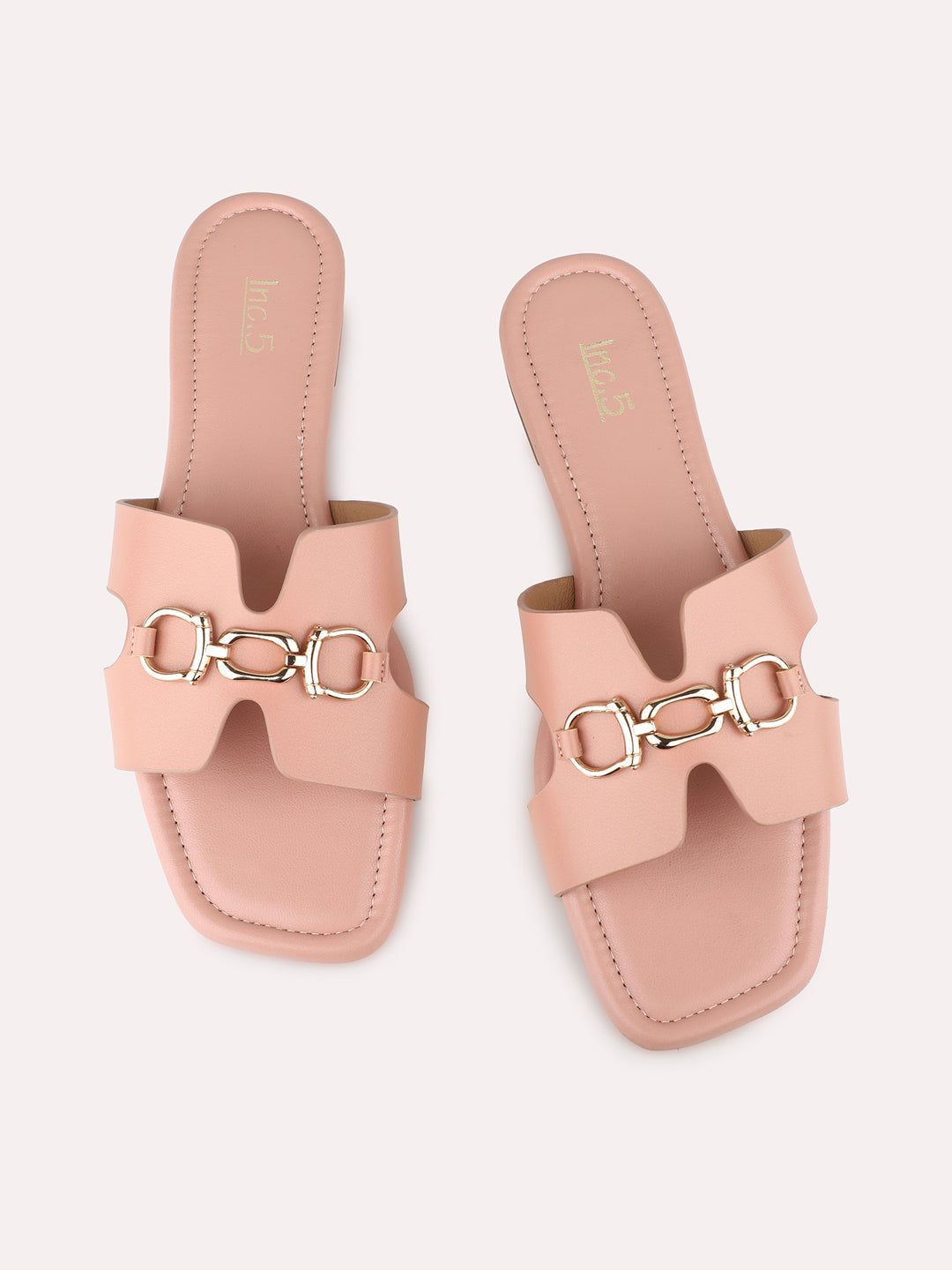 Women Peach Casual Solid Open Toe Slip-On Flat Sandals