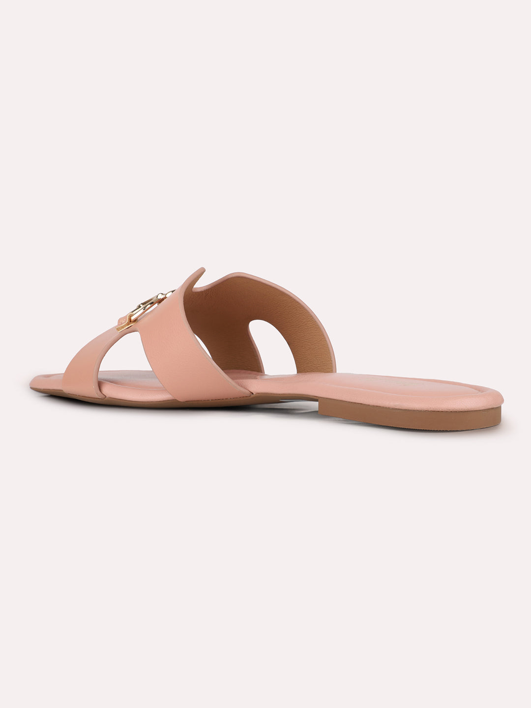 Women Peach Casual Solid Open Toe Slip-On Flat Sandals