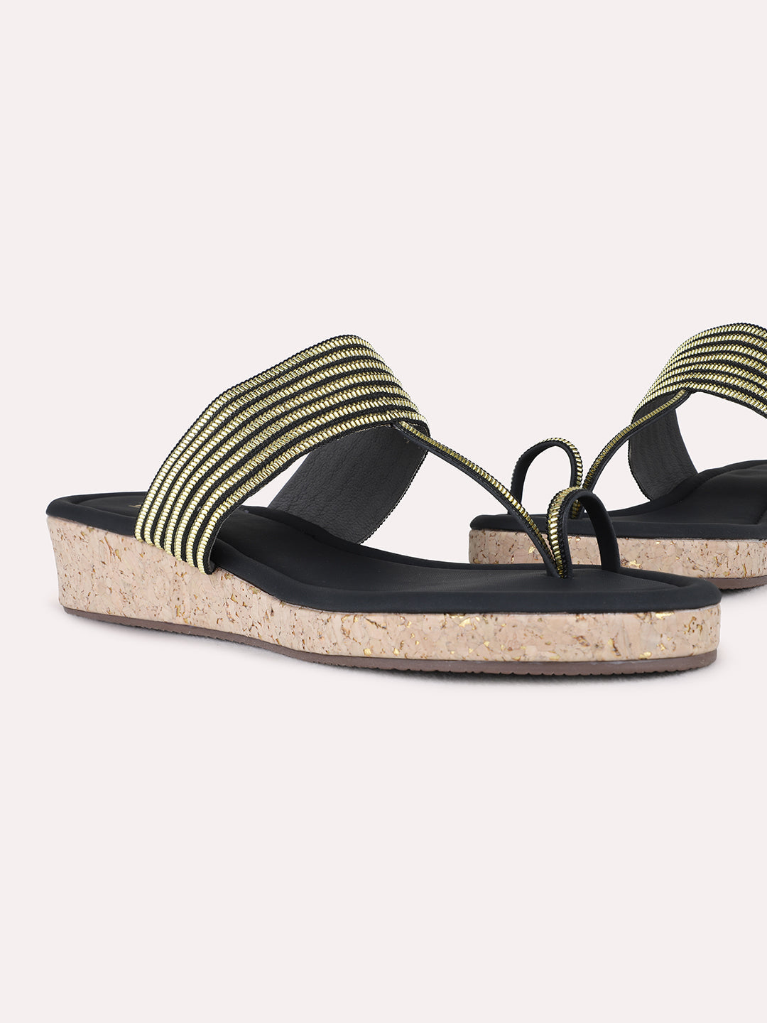 Womens Black Ethnic Embellished Wedges Sandals