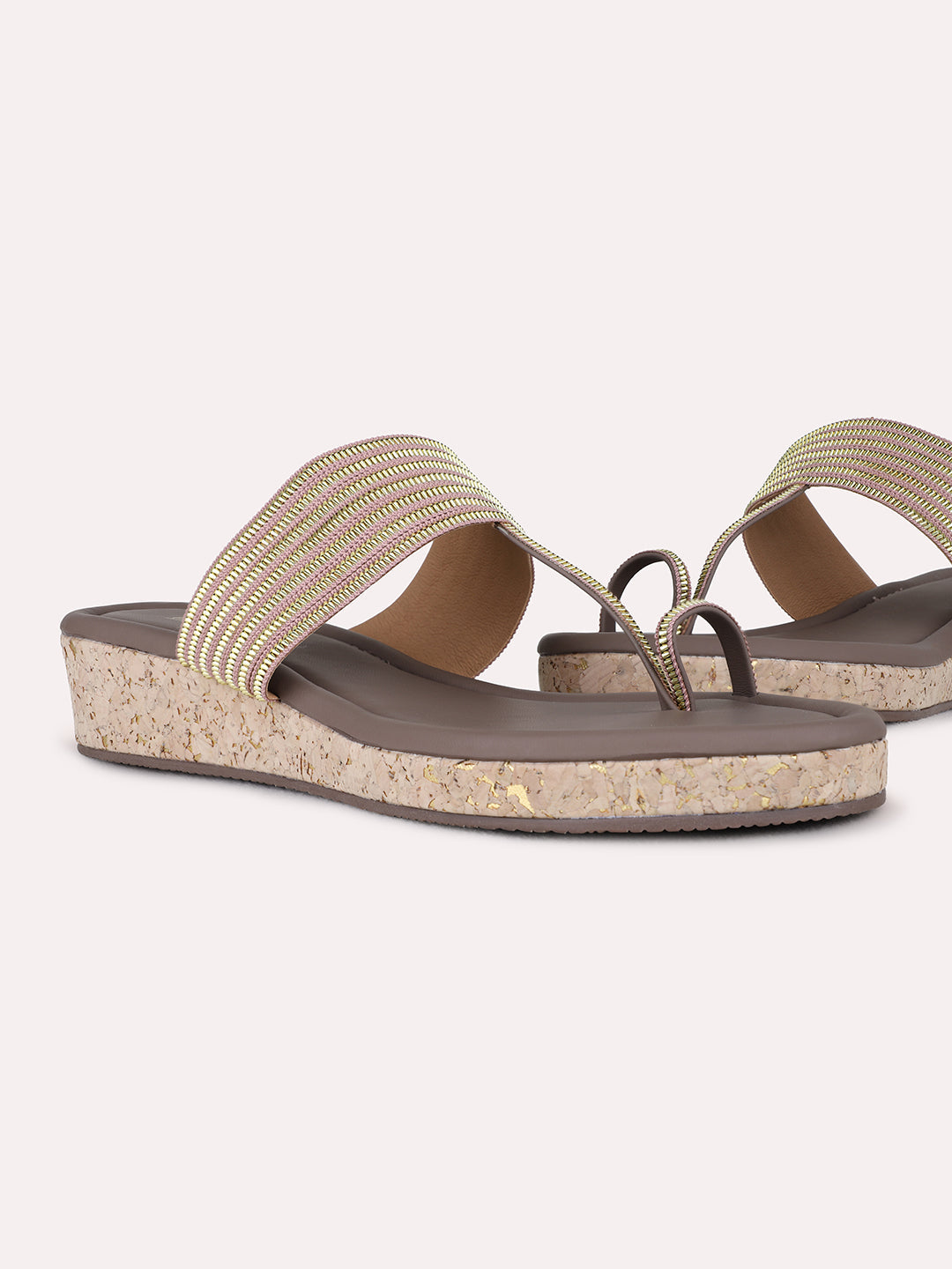 Womens Brown Ethnic Embellished Wedge Heel Sandals