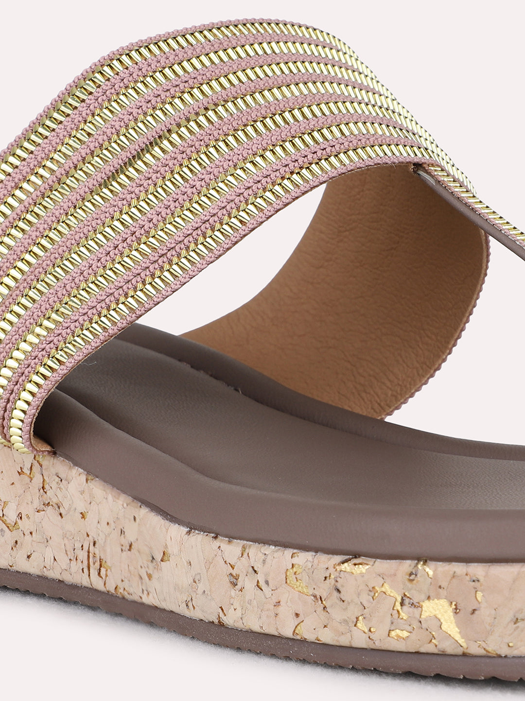 Womens Brown Ethnic Embellished Wedge Heel Sandals