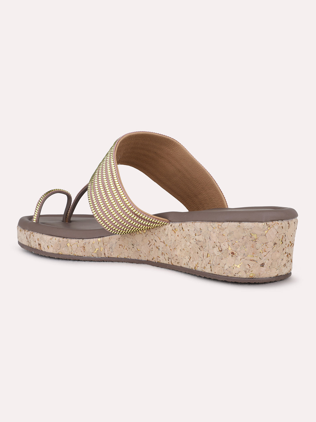 Womens Brown Ethnic Embellished Wedge Heel Sandals