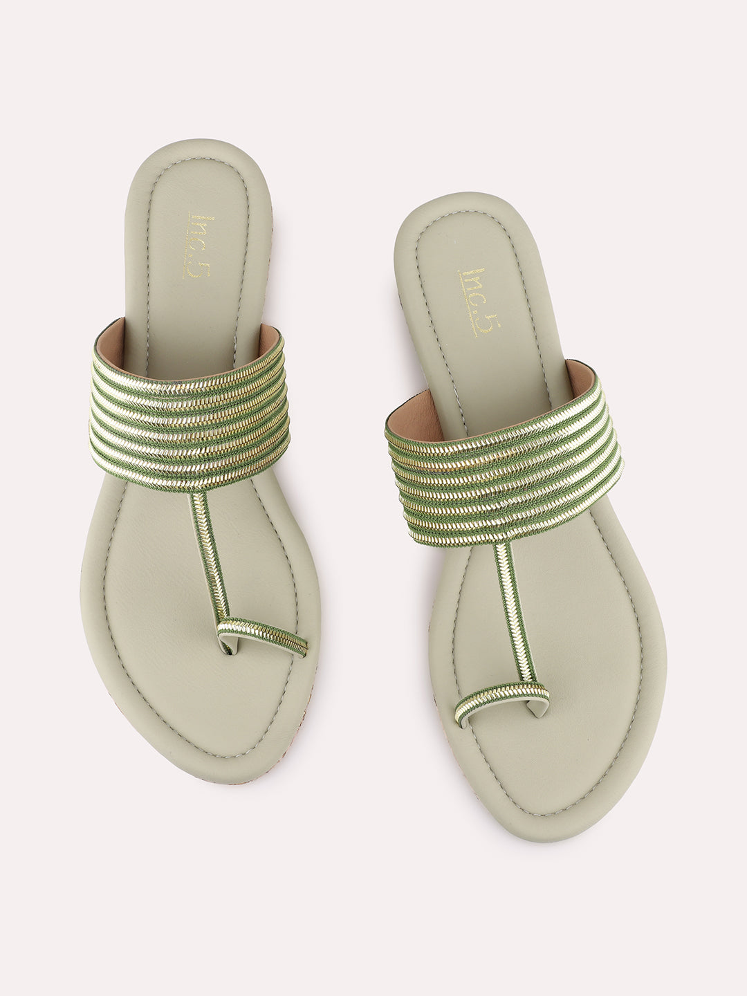 Womens Green Ethnic Embellished Wedge Heel Sandals