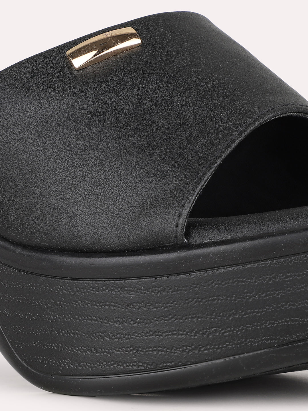 Womens Black Party Wear Round Toe Platform Heel Sandals