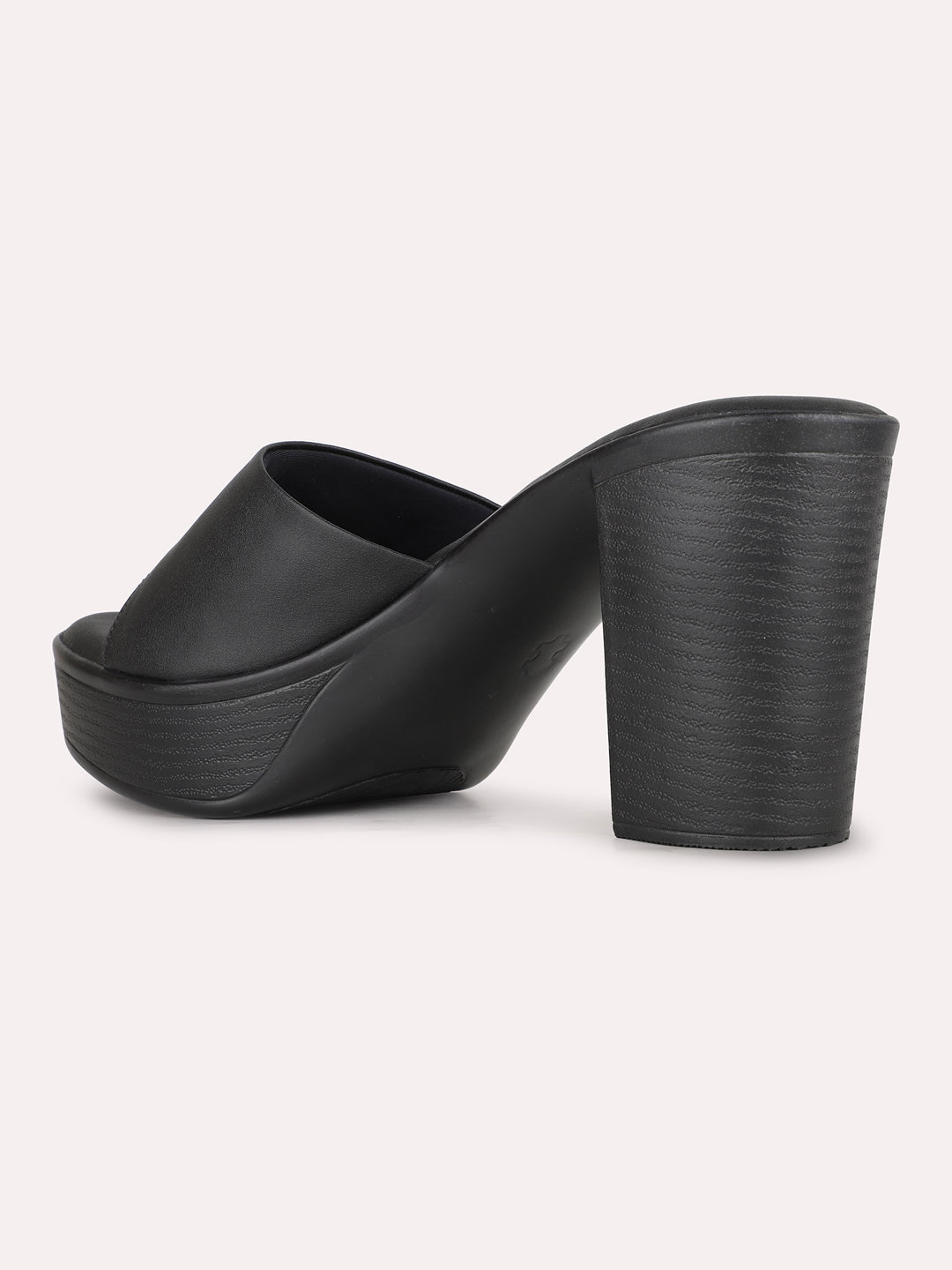 Womens Black Party Wear Round Toe Platform Heels