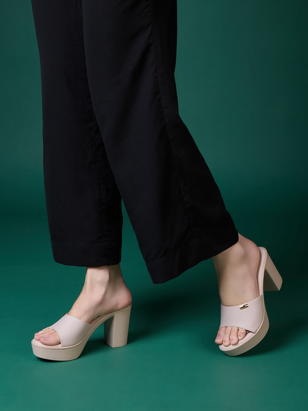 Womens Cream Party Wear Solid Round Toe Platform Heel Sandals