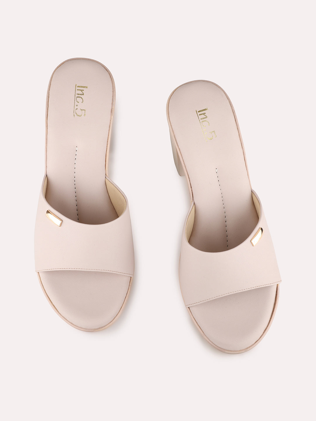 Womens Cream Party Wear Solid Round Toe Platform Heels