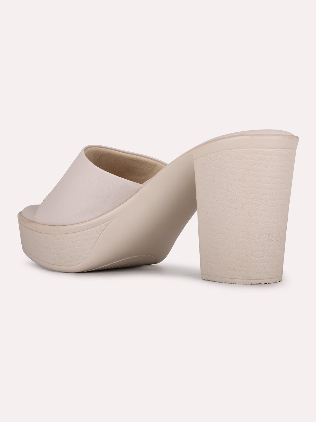 Womens Cream Party Wear Solid Round Toe Platform Heels
