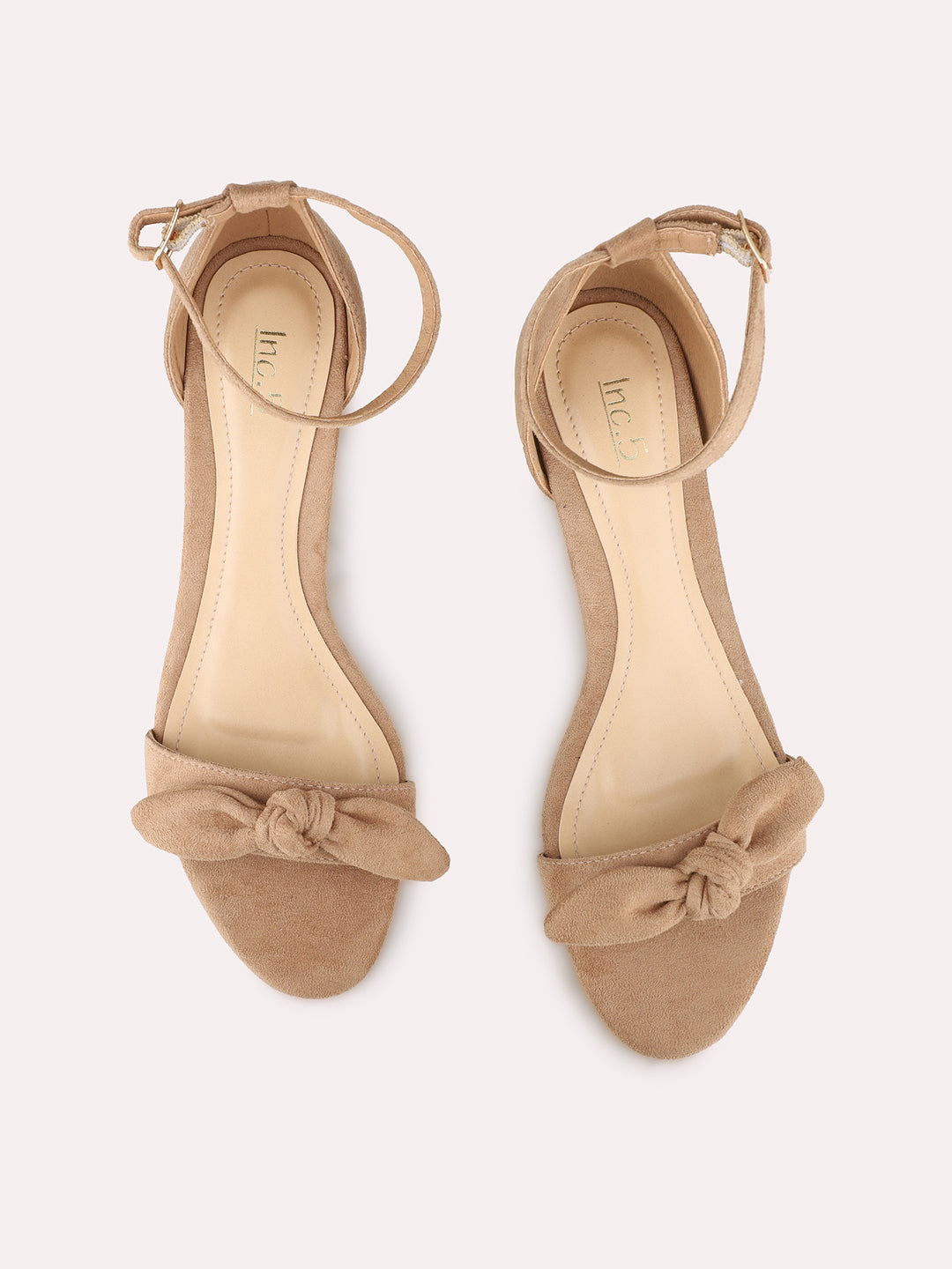 Womens Beige Party Wear Solid Pattern Round Toe Heel Sandals