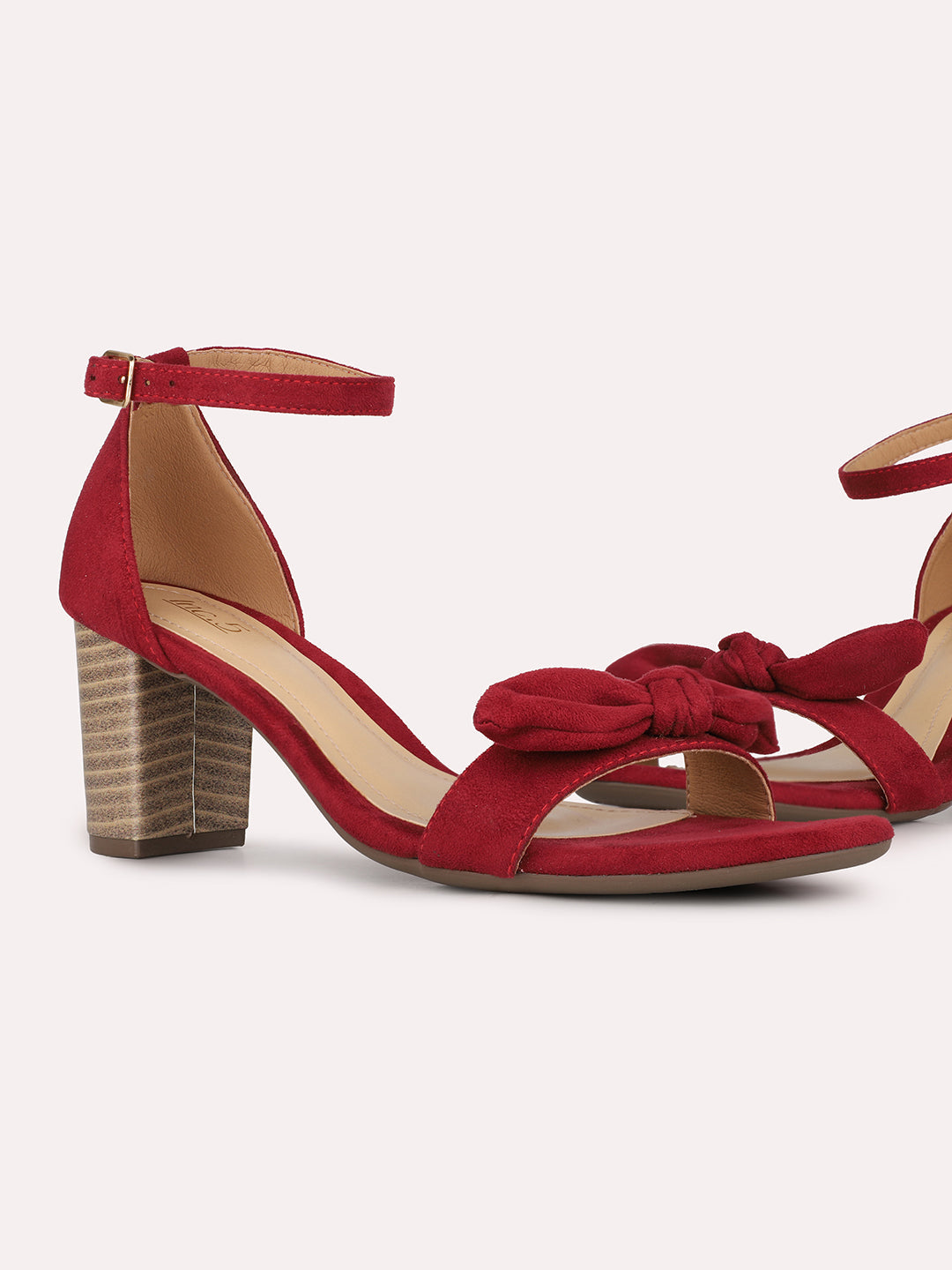 Womens Red Party Wear Solid Round Toe Block Heel Sandals