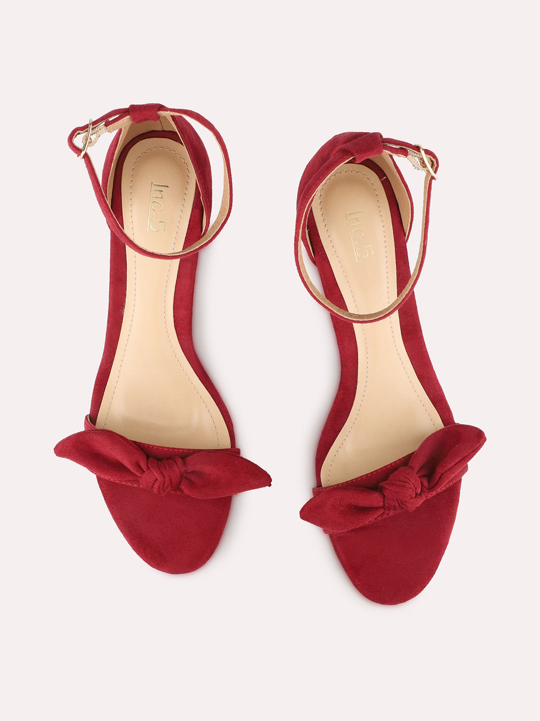 Womens Red Party Wear Solid Round Toe Block Heel Sandals