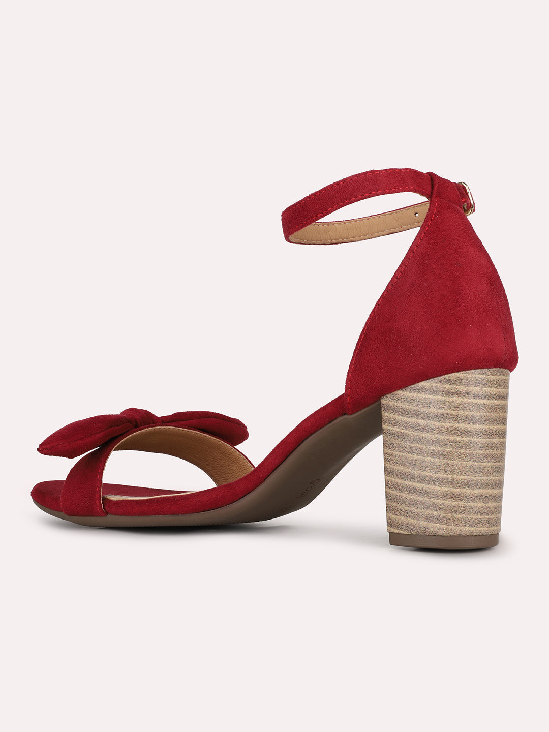 Womens Red Party Wear Solid Round Toe Block Heel Sandals