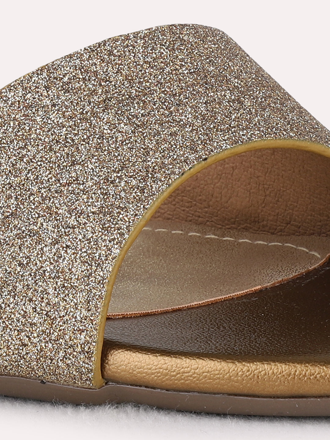 Womens Golden Party Wear Solid Round Toe Block Heel Sandals