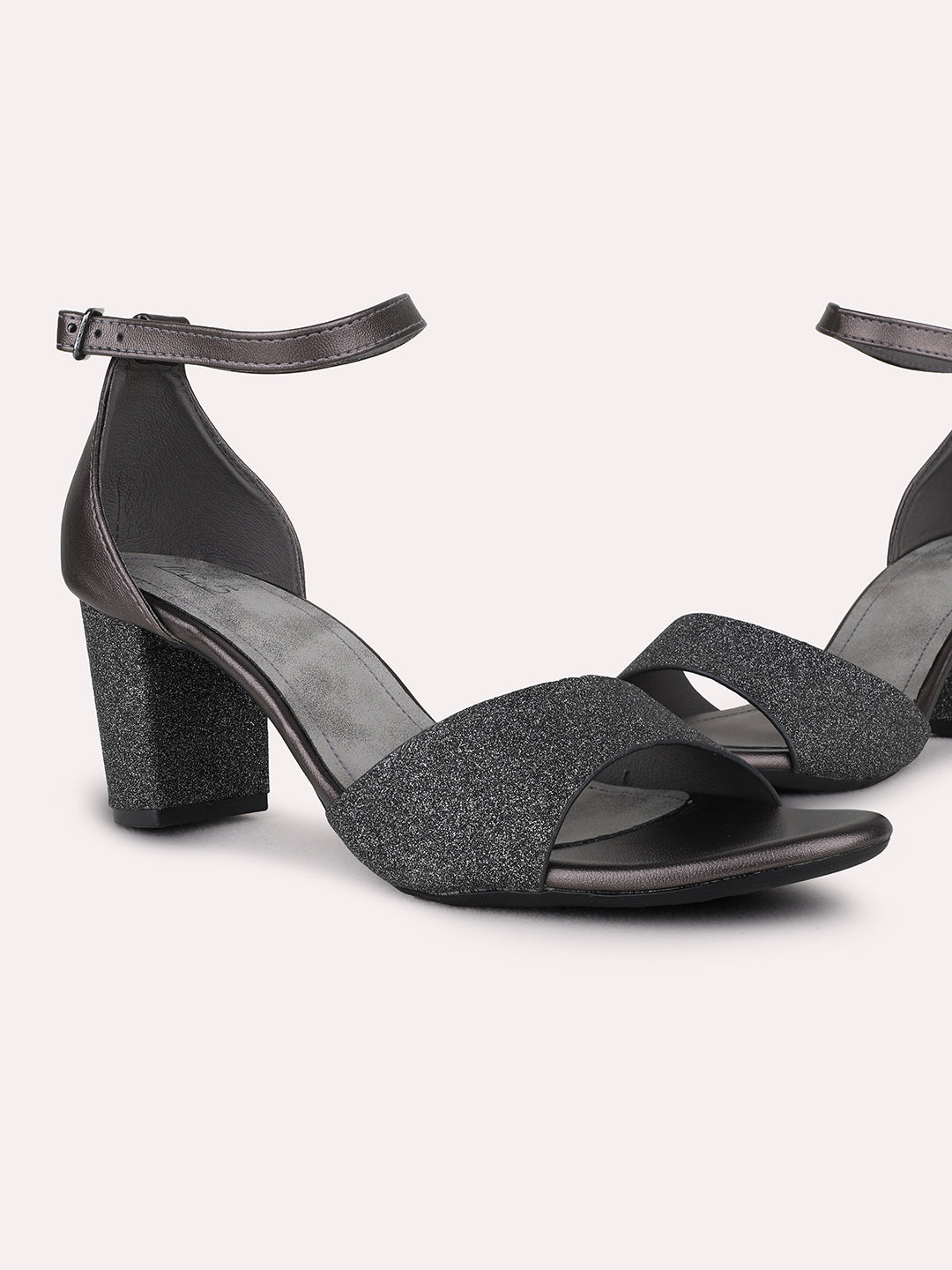Womens Pewter Party Wear Solid Round Toe Block Heel Sandals